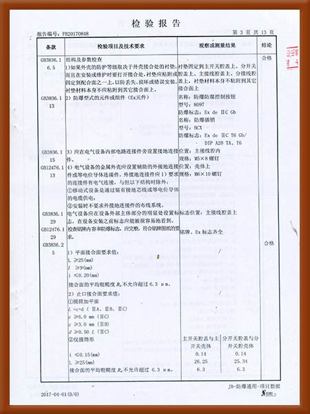 防爆配电箱IICT4检验报告