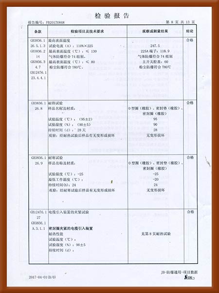 防爆配电箱IICT4检验报告