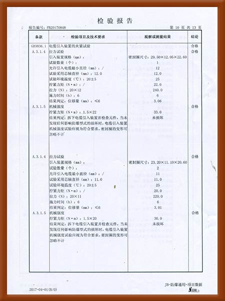 防爆配电箱IICT4检验报告