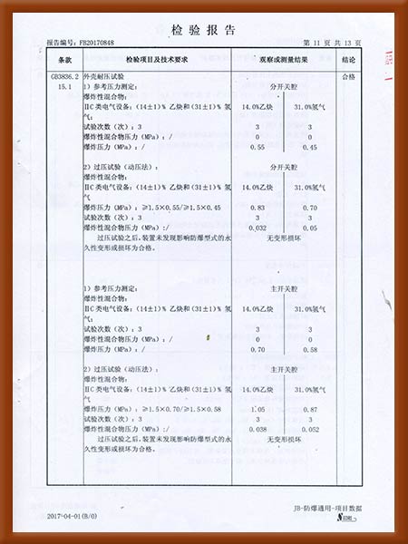 防爆配电箱IICT4检验报告