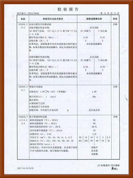 防爆配电箱IICT4检验报告