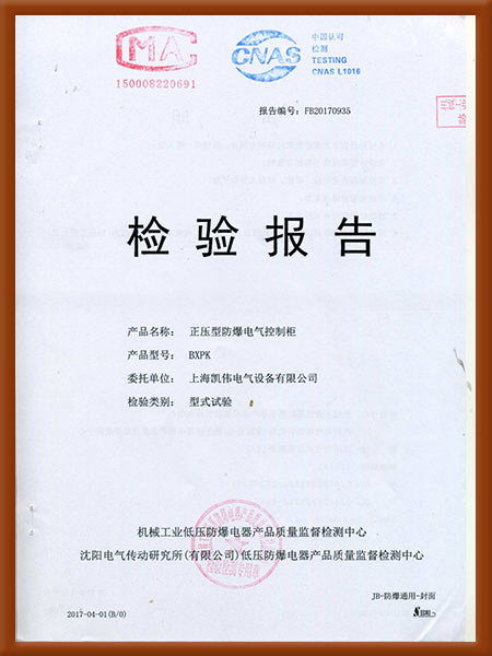 正压型防爆电气控制柜检验报告