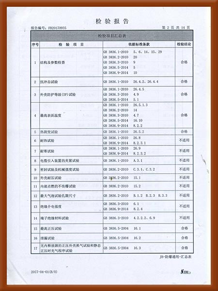 正压型防爆电气控制柜检验报告3