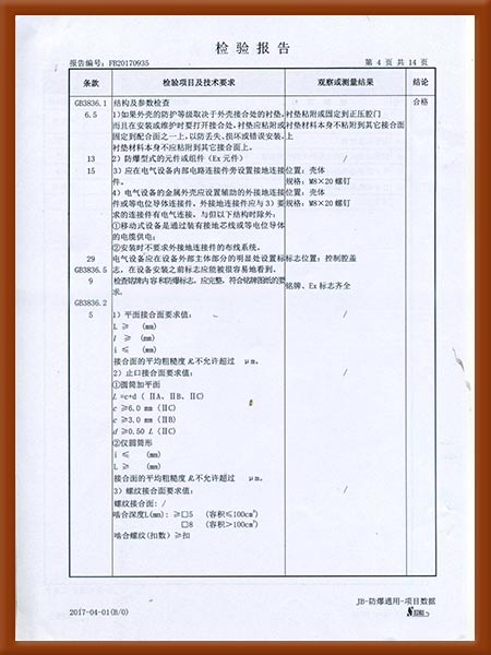 正压型防爆电气控制柜检验报告5