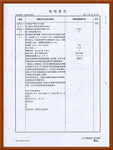 正压型防爆电气控制柜检验报告10