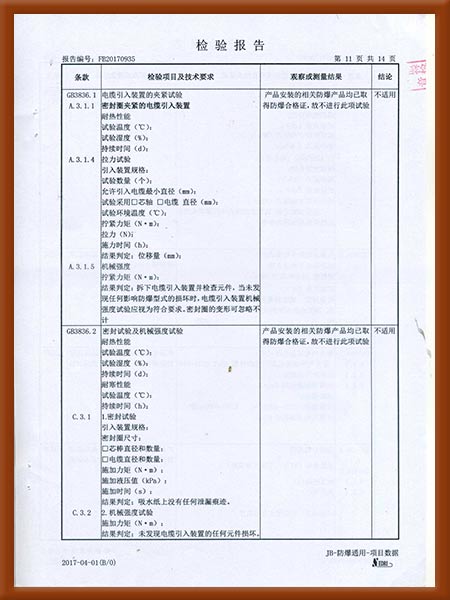 正压型防爆电气控制柜检验报告12