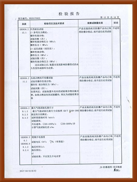 正压型防爆电气控制柜检验报告13