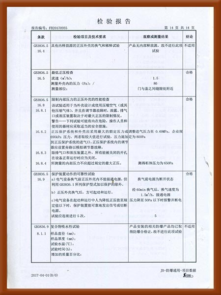 正压型防爆电气控制柜检验报告15