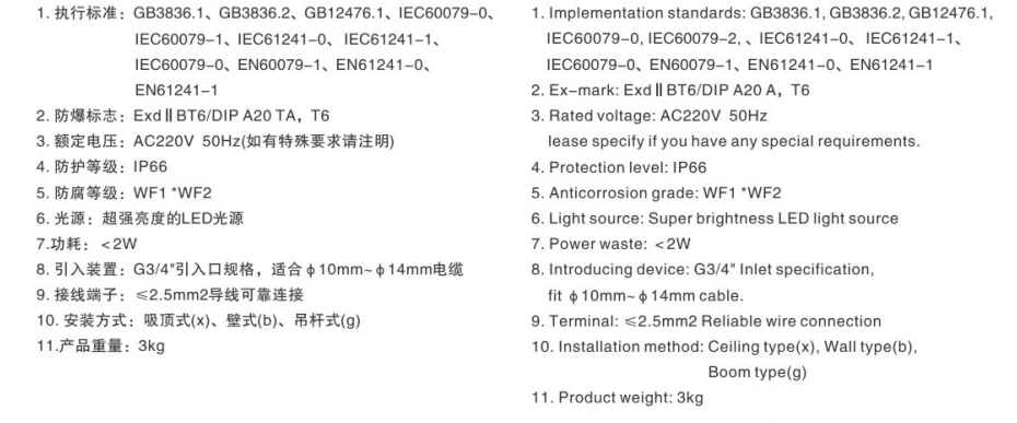 BYJ-10系列防爆应急灯技术参数